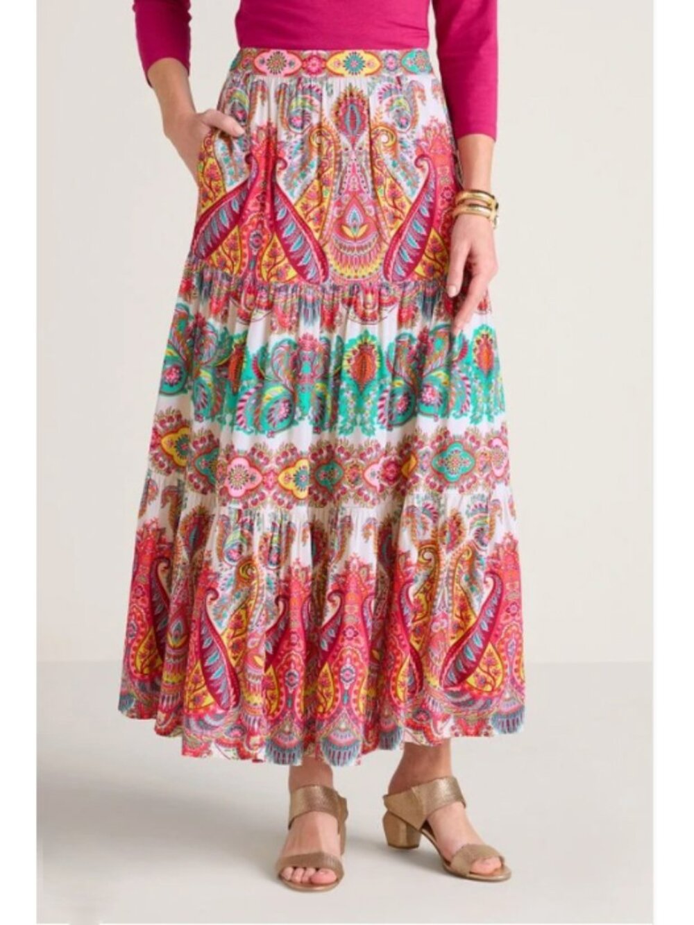 Soft Surroundings Kara Maxi Skirt Petite L Bright Paisley Boho Colorful Flowy